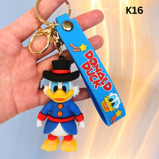 Cute Wealthy Duck Figure Keychain Blue Suit Black Top Hat Silicone Key Ring