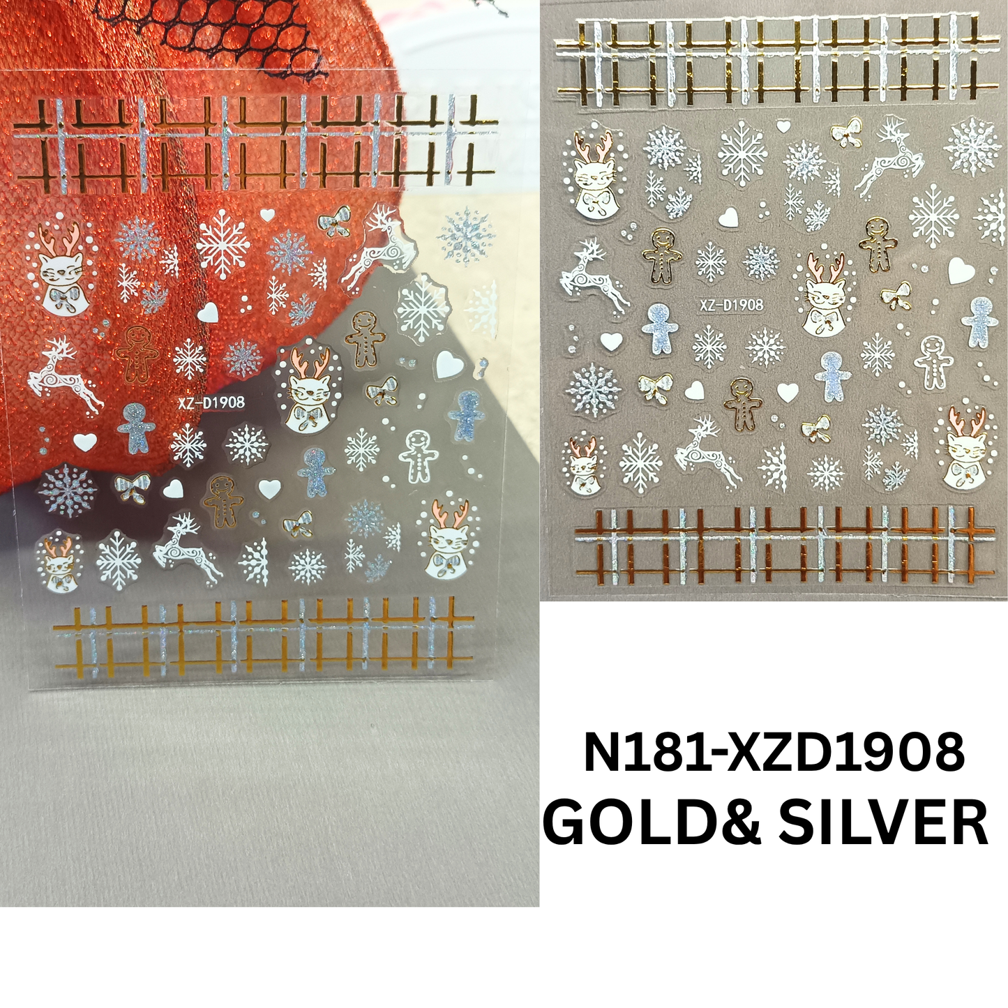 Holiday Nail Stickers 3D Set – 12 Sheets Xmas Reindeer & Snowflake Decals