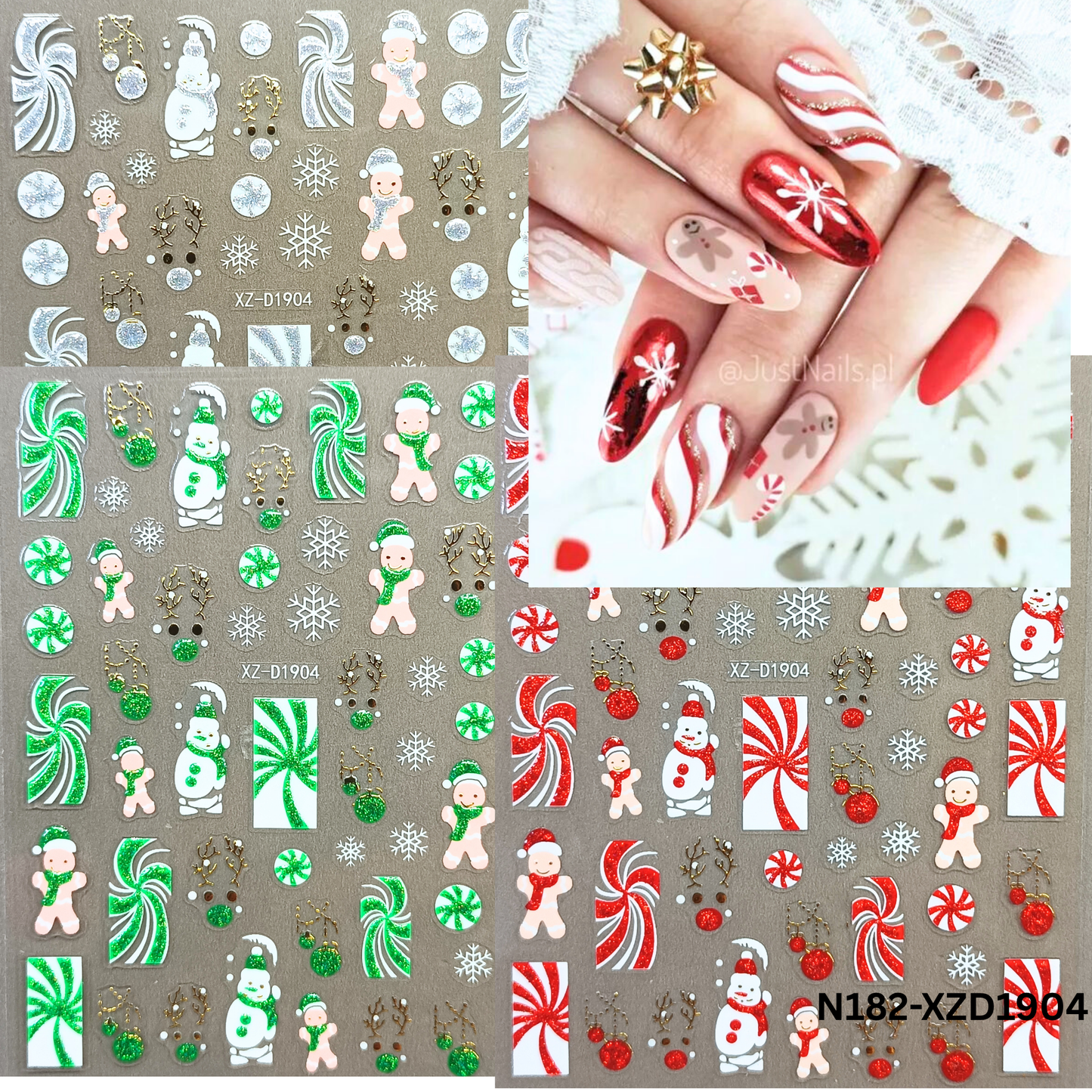 Christmas Reindeer & Candy Cane 3D Nail Decals – Holiday Nail Art Stickers