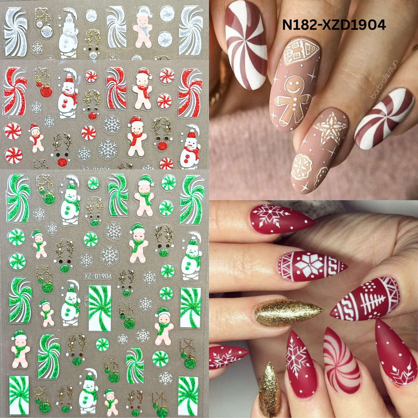 Christmas Reindeer & Candy Cane 3D Nail Decals – Holiday Nail Art Stickers