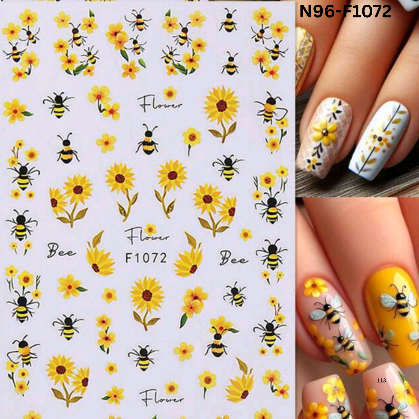 3D Nail Stickers Sunflower & Bee Design – Self-Adhesive Nail Art Decoration