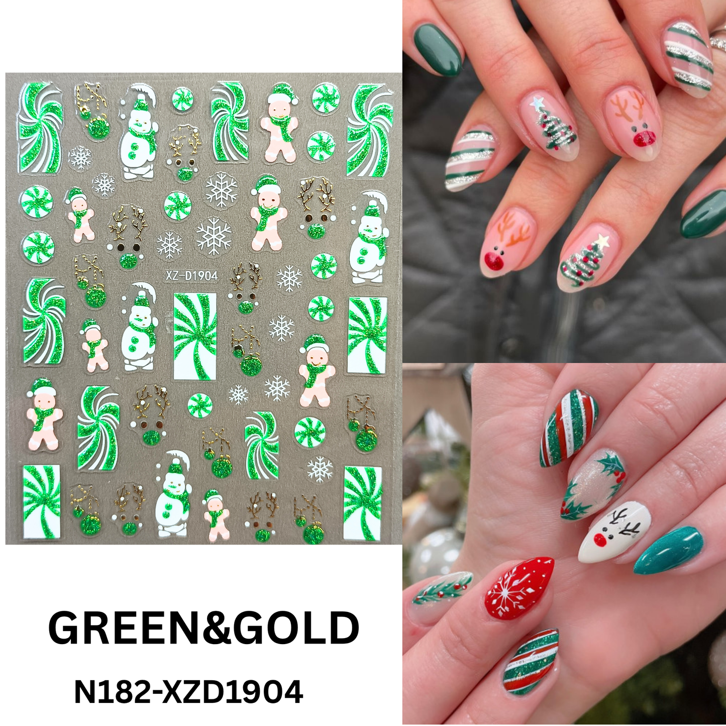 Christmas Reindeer & Candy Cane 3D Nail Decals – Holiday Nail Art Stickers