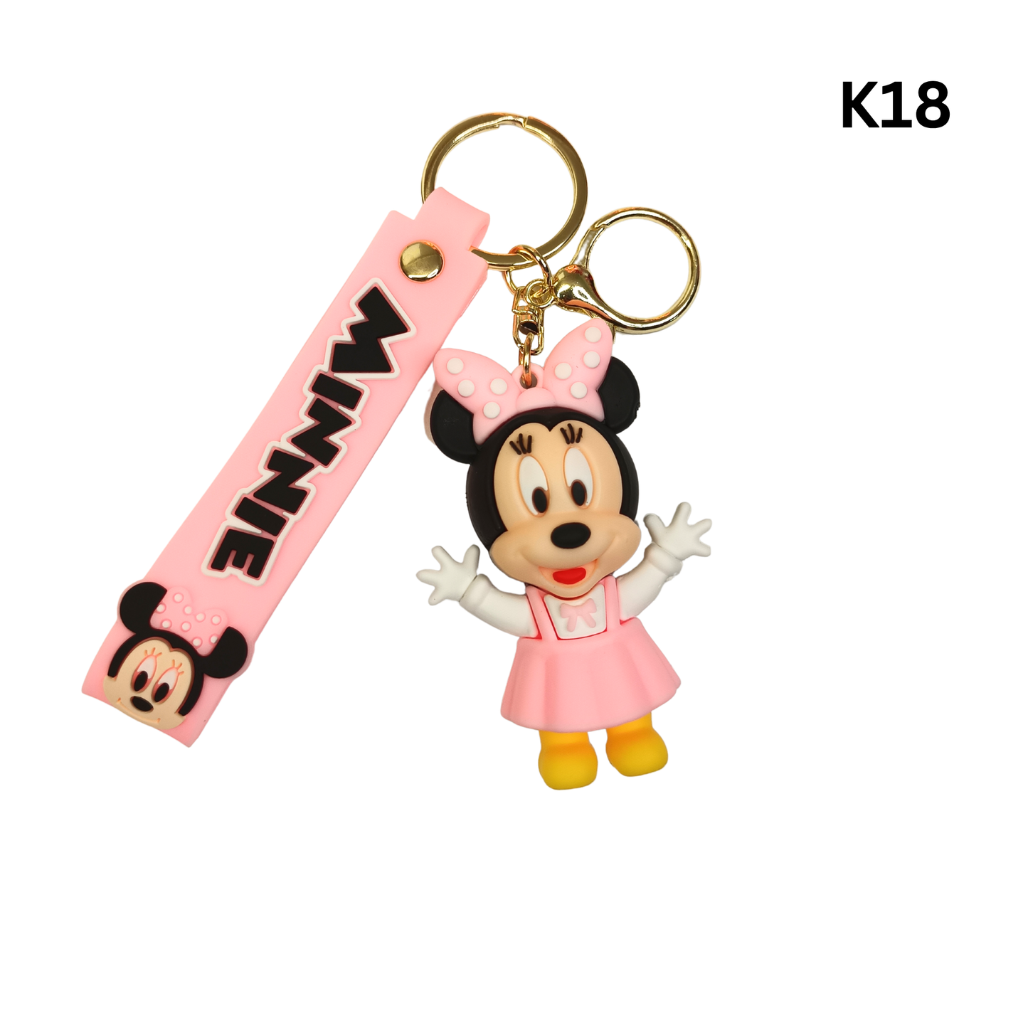Cute Pink Cartoon Girl Mouse Keychain Rubber Pendant Wrist Strap Bag Charm Key Ring