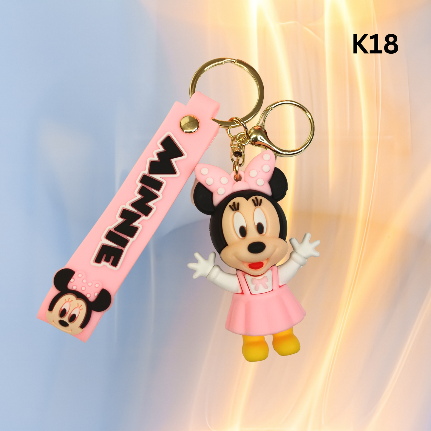 Cute Pink Cartoon Girl Mouse Keychain Rubber Pendant Wrist Strap Bag Charm Key Ring