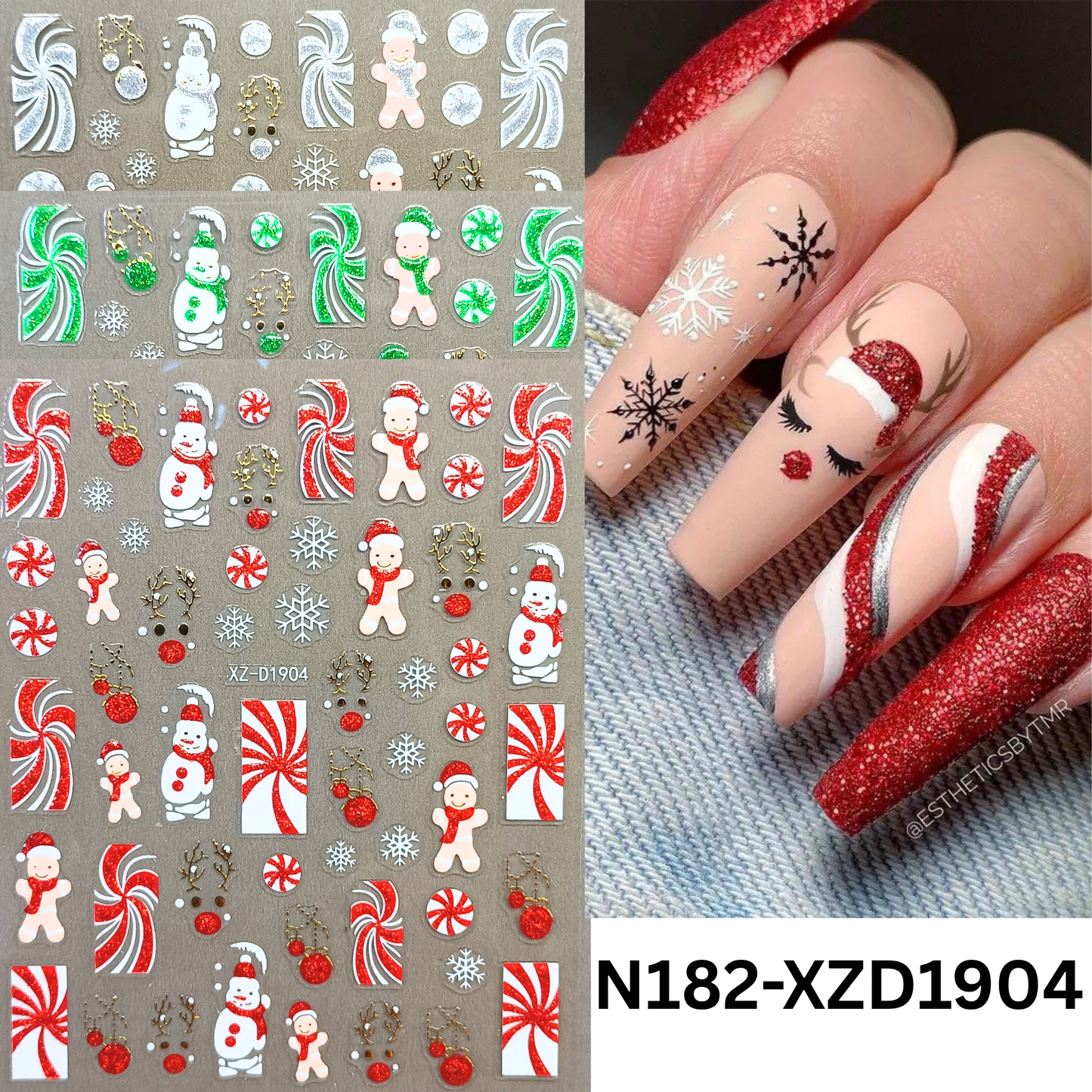Christmas Reindeer & Candy Cane 3D Nail Decals – Holiday Nail Art Stickers
