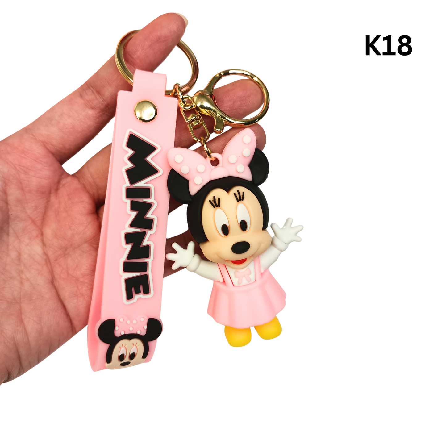 Cute Pink Cartoon Girl Mouse Keychain Rubber Pendant Wrist Strap Bag Charm Key Ring
