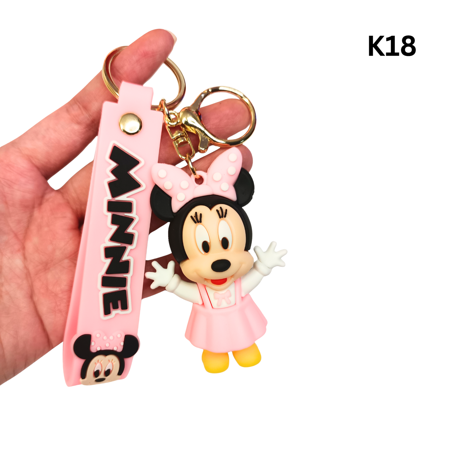 Cute Pink Cartoon Girl Mouse Keychain Rubber Pendant Wrist Strap Bag Charm Key Ring