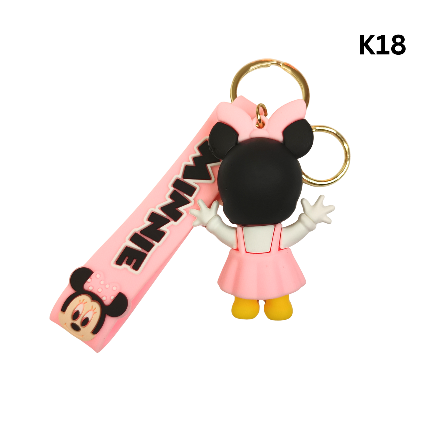 Cute Pink Cartoon Girl Mouse Keychain Rubber Pendant Wrist Strap Bag Charm Key Ring