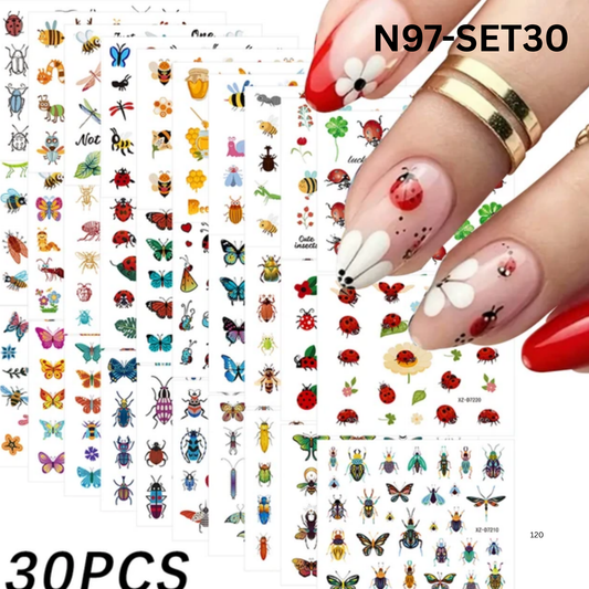 30 Sheets Butterfly Nail Art Stickers Decals 3D Self-Adhesive Summer Small Insects Nail Decal Nail Art