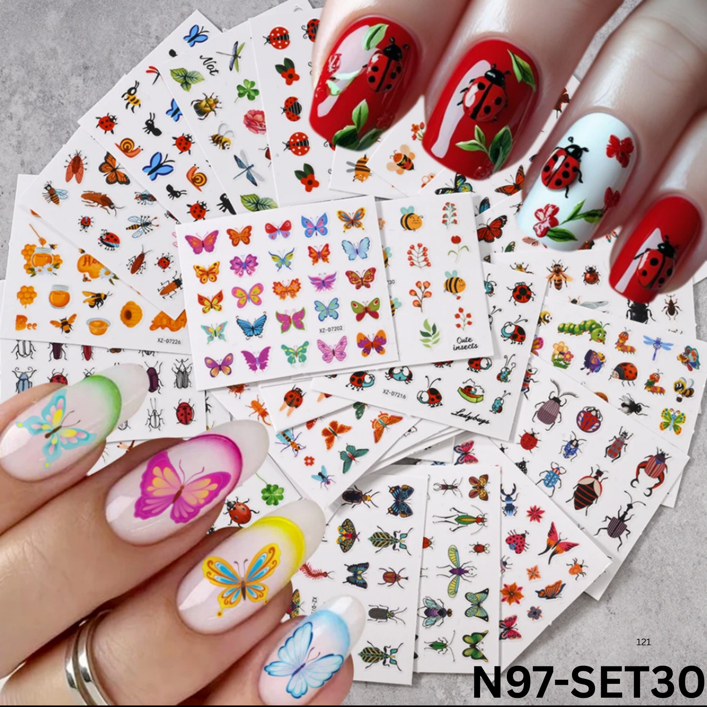 30 Sheets Butterfly Nail Art Stickers Decals 3D Self-Adhesive Summer Small Insects Nail Decal Nail Art
