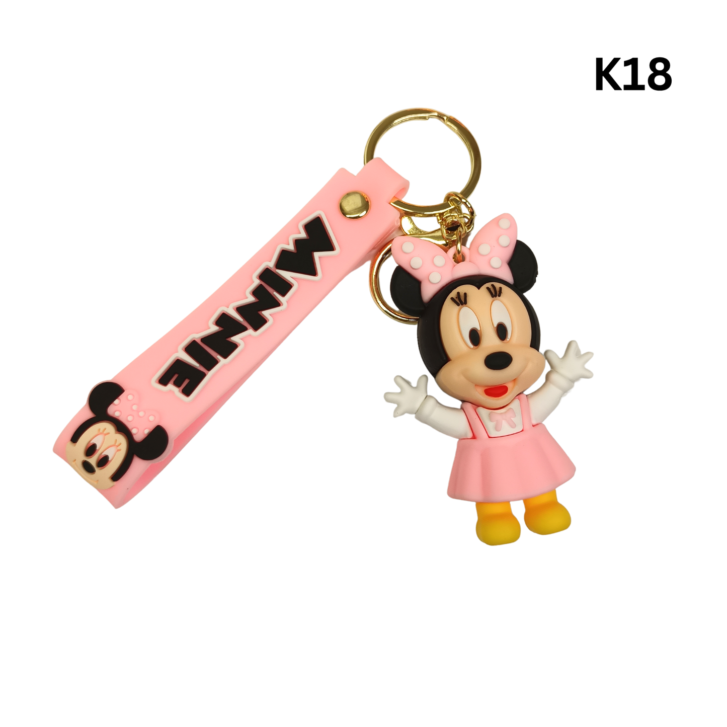 Cute Pink Cartoon Girl Mouse Keychain Rubber Pendant Wrist Strap Bag Charm Key Ring