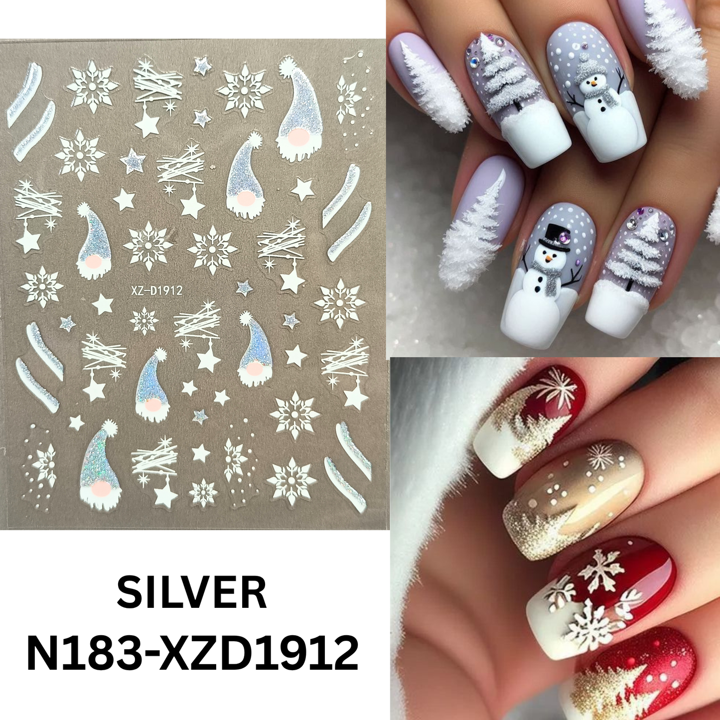 Holiday Nail Stickers 3D Set – 12 Sheets Xmas Reindeer & Snowflake Decals