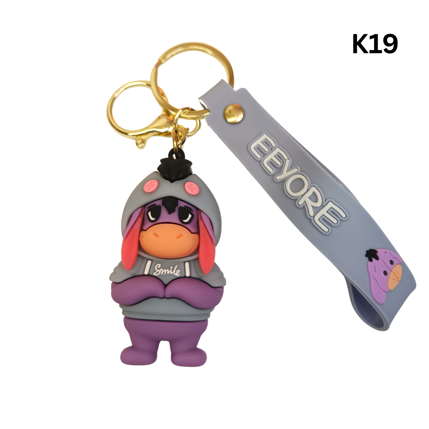 Cute Grey Donkey Rubber Keychain Hoodie Figure Wrist Strap Bag Charm Key Ring