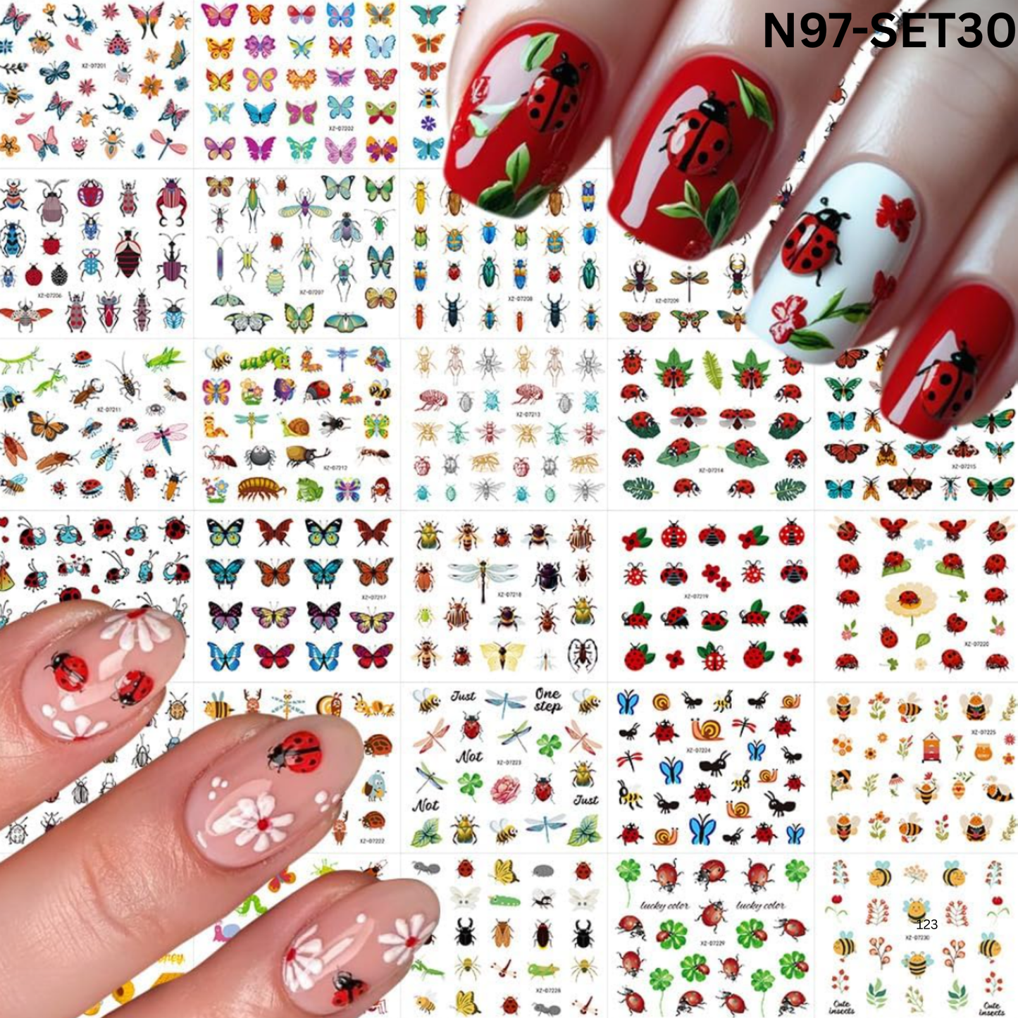 30 Sheets Butterfly Nail Art Stickers Decals 3D Self-Adhesive Summer Small Insects Nail Decal Nail Art
