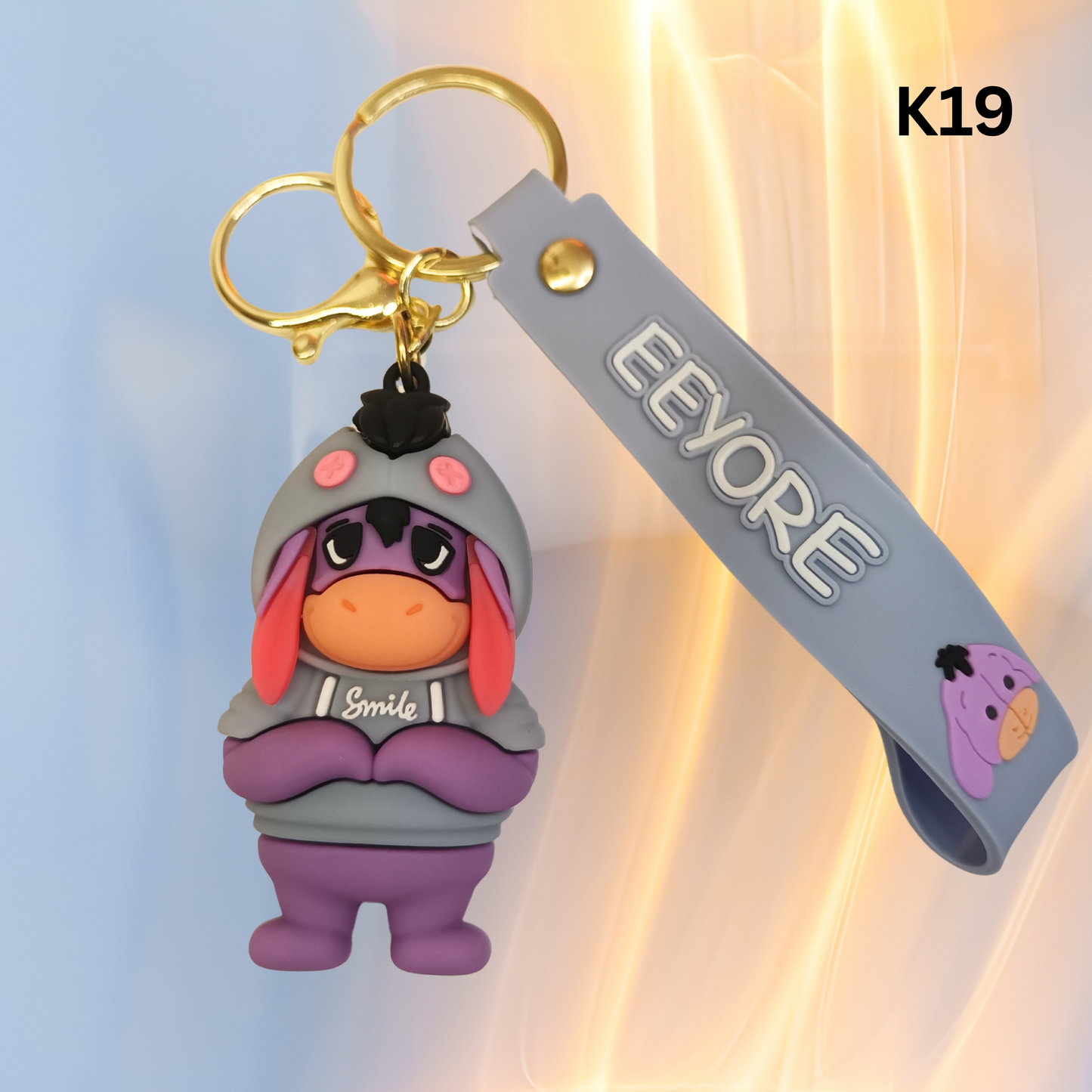 Cute Grey Donkey Rubber Keychain Hoodie Figure Wrist Strap Bag Charm Key Ring