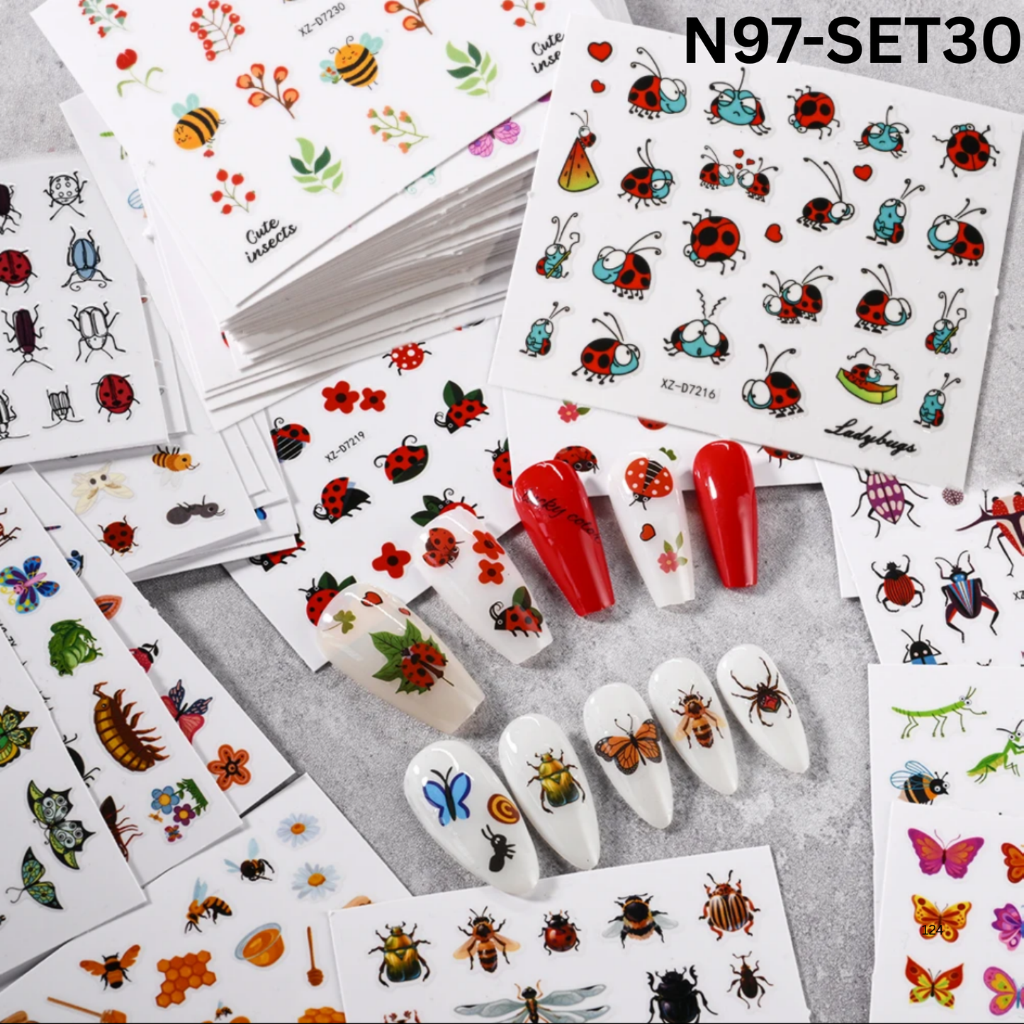 30 Sheets Butterfly Nail Art Stickers Decals 3D Self-Adhesive Summer Small Insects Nail Decal Nail Art