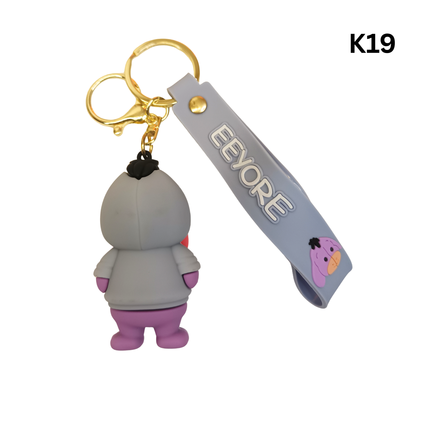 Cute Grey Donkey Rubber Keychain Hoodie Figure Wrist Strap Bag Charm Key Ring