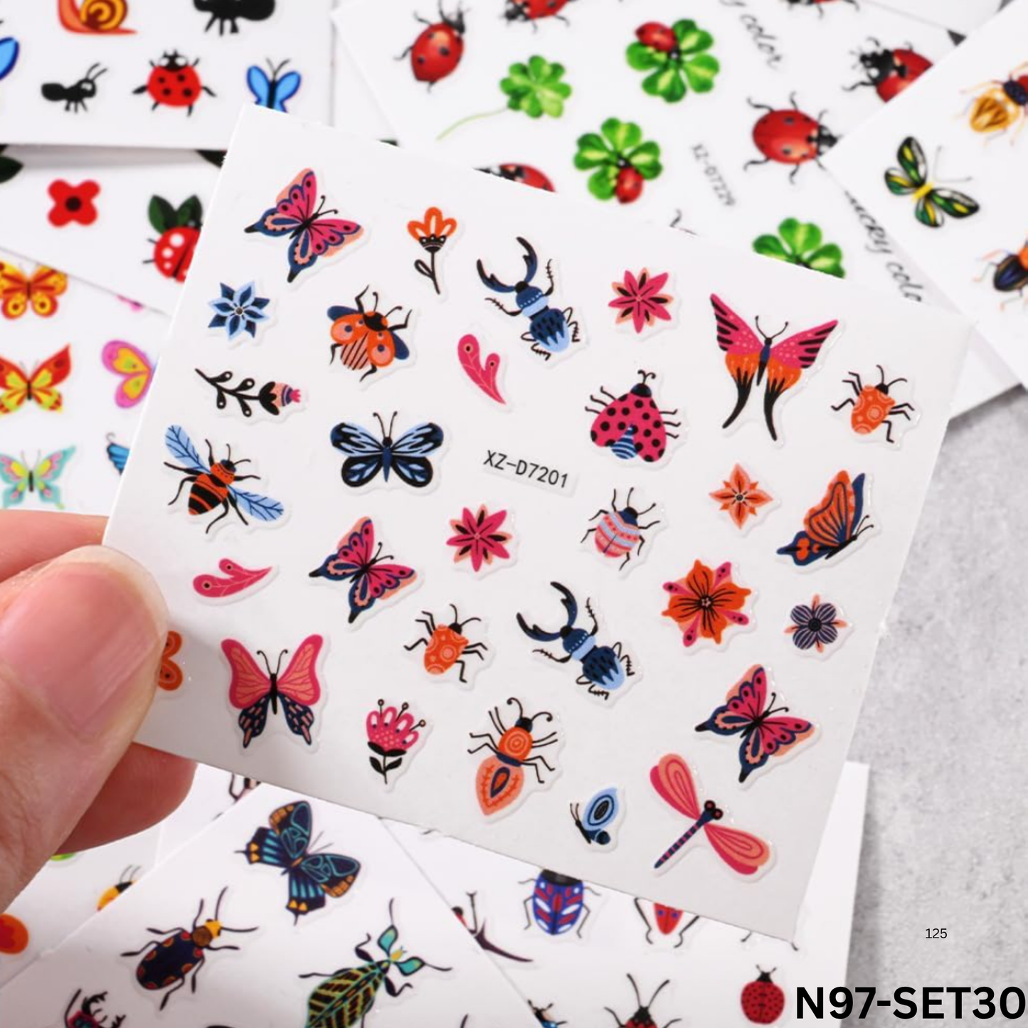 30 Sheets Butterfly Nail Art Stickers Decals 3D Self-Adhesive Summer Small Insects Nail Decal Nail Art
