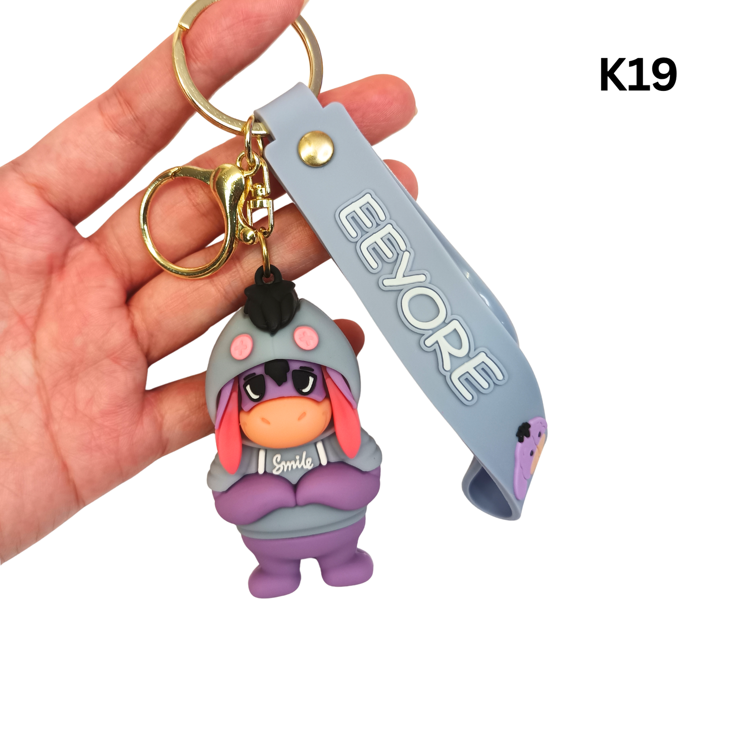 Cute Grey Donkey Rubber Keychain Hoodie Figure Wrist Strap Bag Charm Key Ring