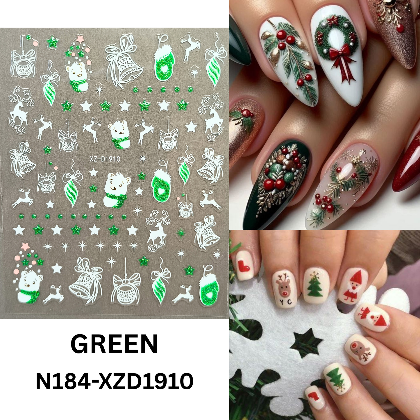 12pcs 3D Christmas Nail Decals – Santa, Snowman & Holiday Candy Design