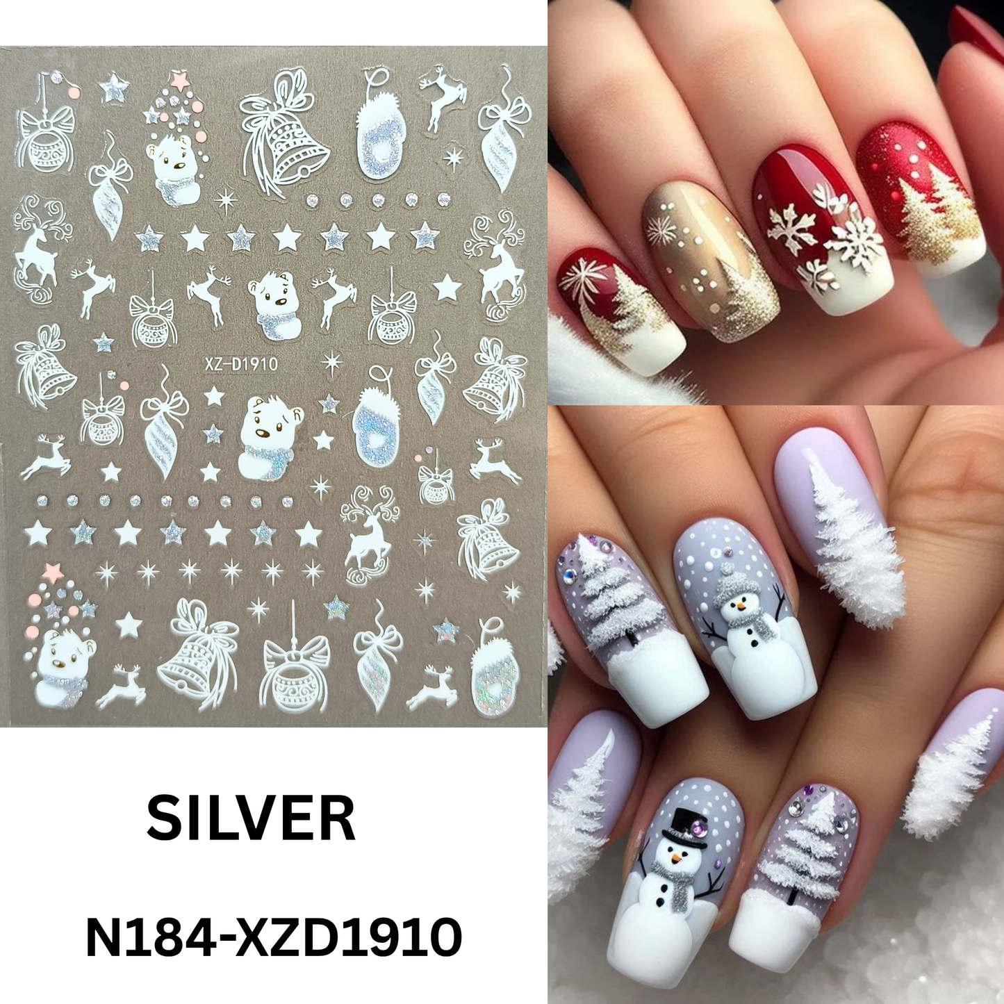 Holiday Nail Stickers – Reindeer & Winter Snowflake Design