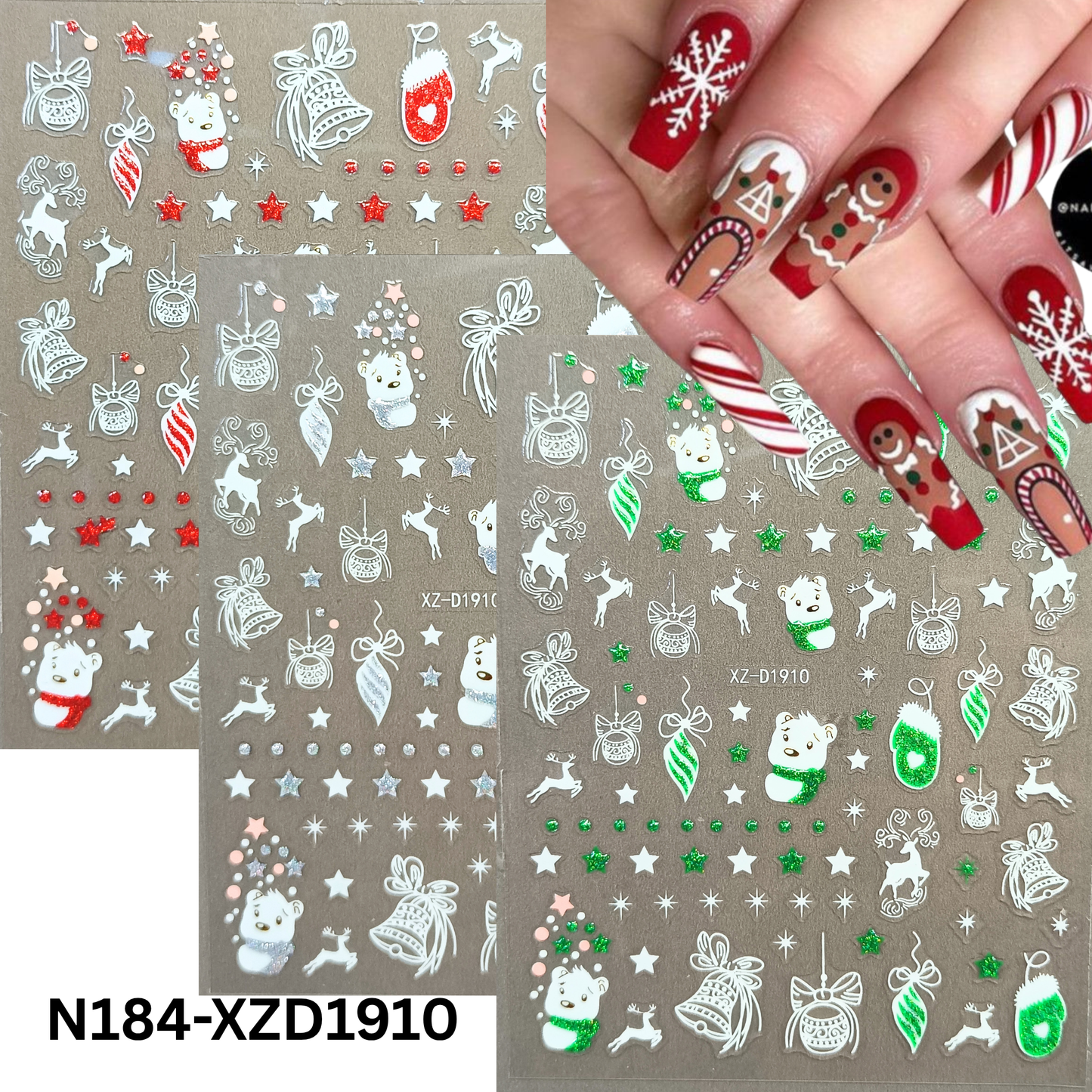 Holiday Nail Stickers – Reindeer & Winter Snowflake Design