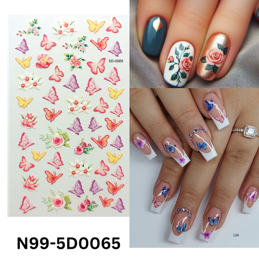 5D Nail Art Stickers – Butterfly and Bloom Designs for Manicure