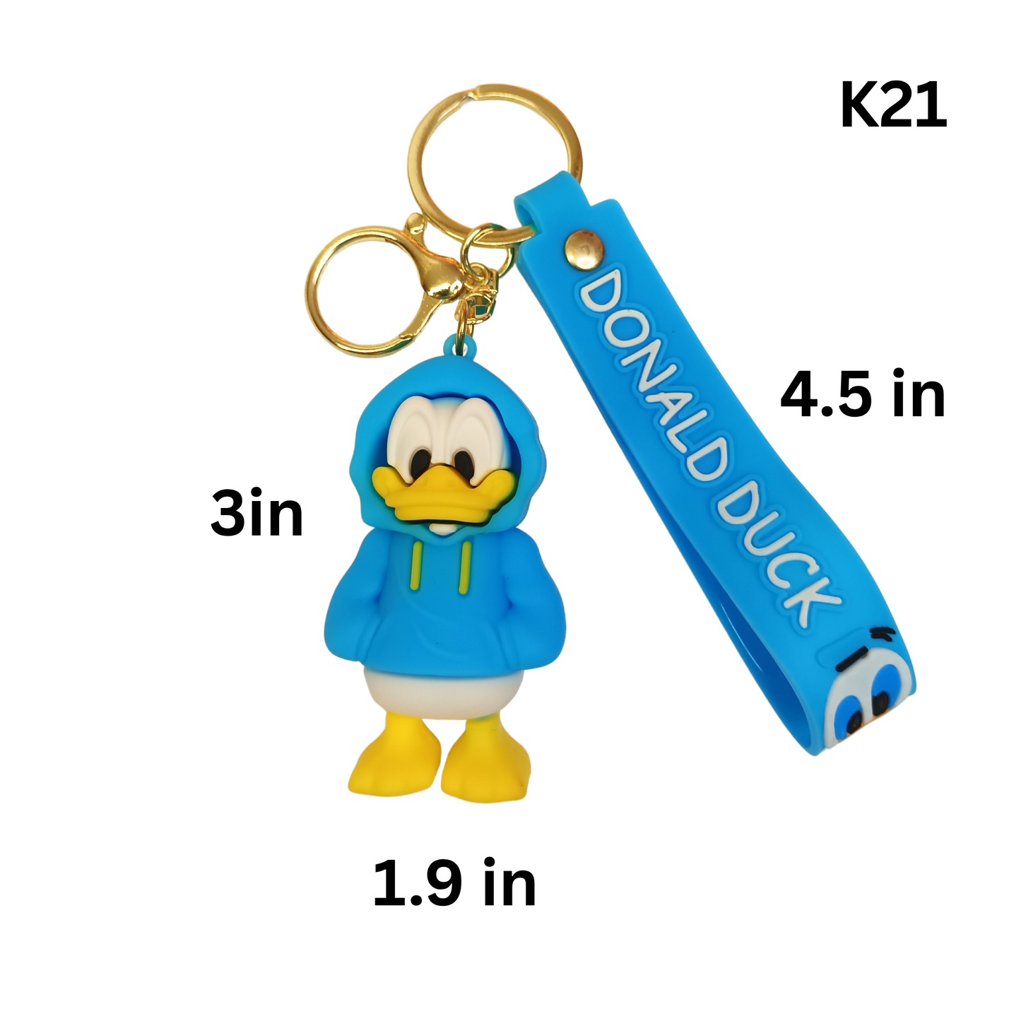 Cute Blue Hoodie Cartoon Duck Keychain Rubber Pendant Wrist Strap Bag Charm Key Ring