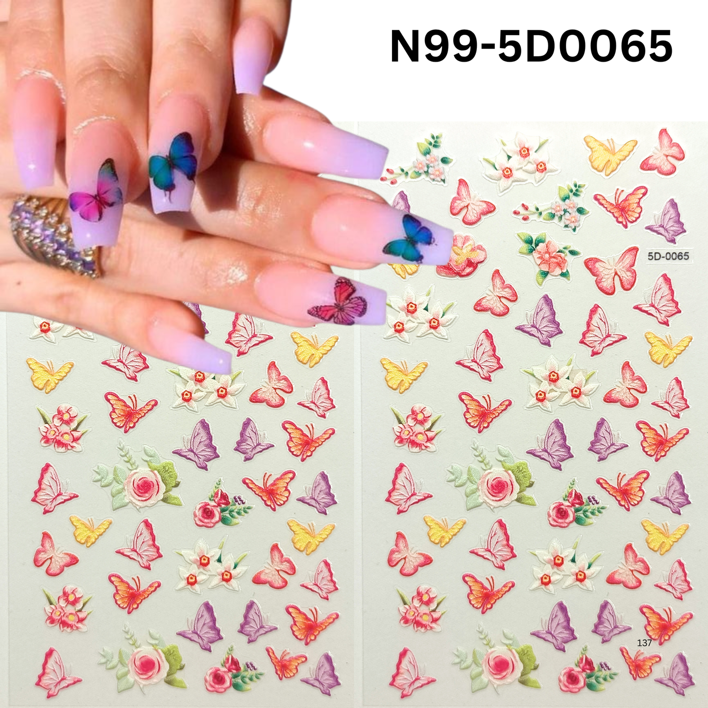 5D Nail Art Stickers – Butterfly and Bloom Designs for Manicure