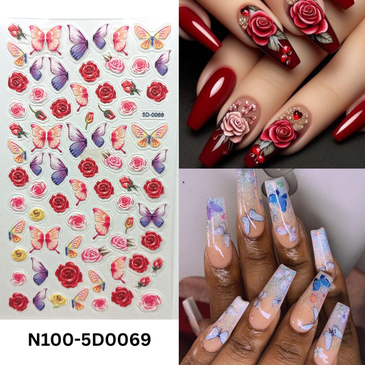 5D Butterfly & Floral Nail Stickers – Raised Embossed Nail Art Decals