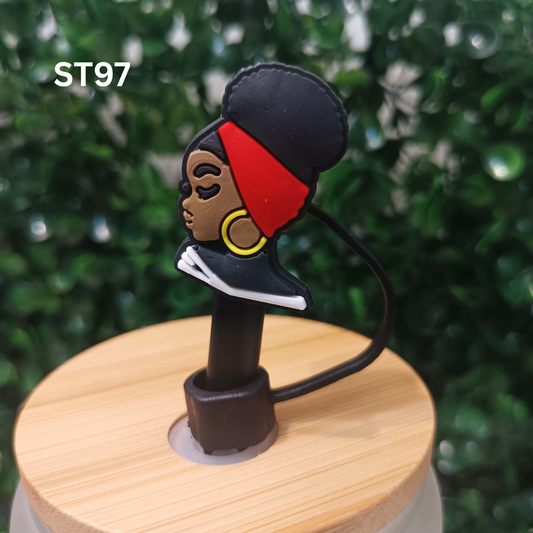 Cute Black Girl Straw Topper 10mm – Charming & Inclusive Drink Straw Accessory