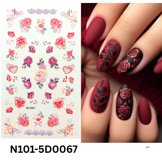 5D Rose Flower Nail Art Stickers – Embossed Floral Nail Decals for Manicure