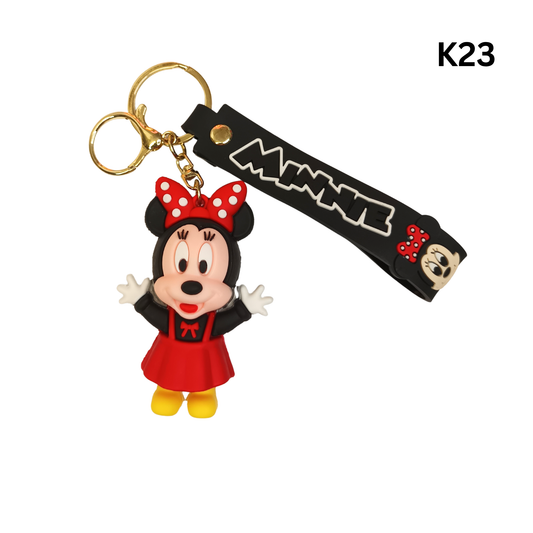 Cute Black Red Cartoon Girl Mouse Keychain Rubber Pendant Wrist Strap Bag Charm Key Ring