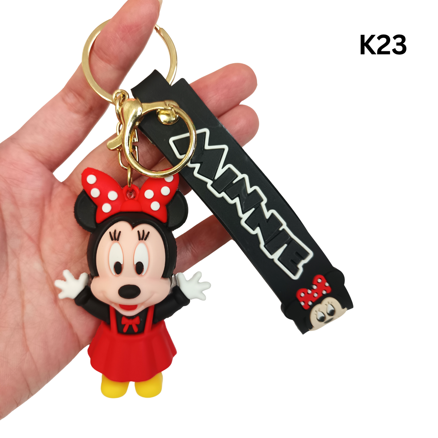 Cute Black Red Cartoon Girl Mouse Keychain Rubber Pendant Wrist Strap Bag Charm Key Ring