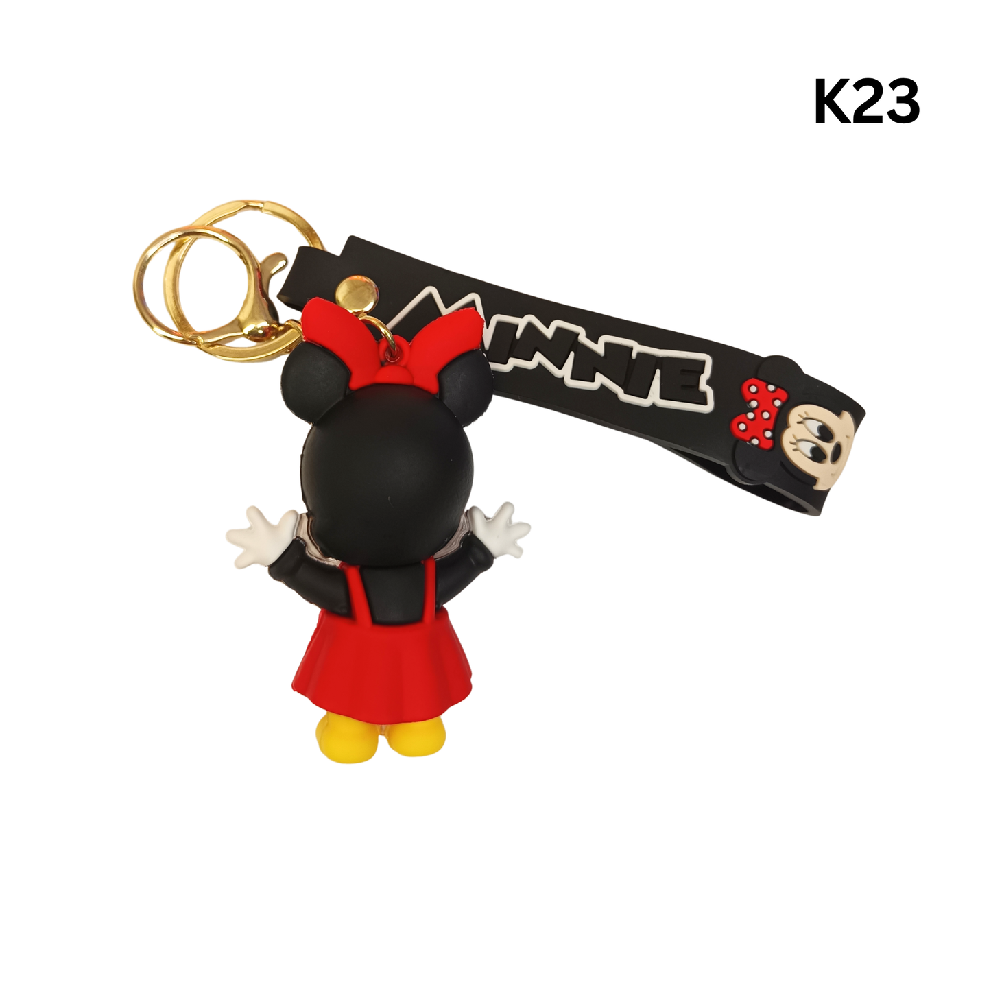 Cute Black Red Cartoon Girl Mouse Keychain Rubber Pendant Wrist Strap Bag Charm Key Ring
