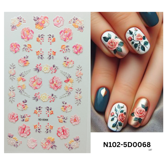 5D Embossed Rose Nail Stickers – Self-Adhesive Floral Decals for Nails