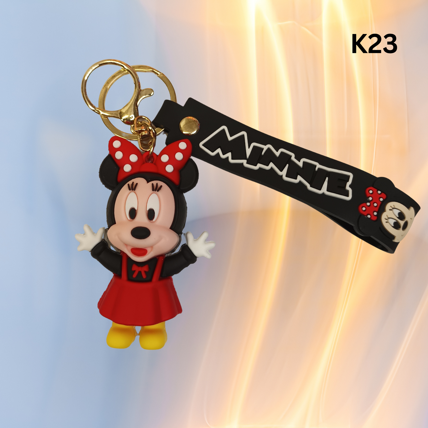 Cute Black Red Cartoon Girl Mouse Keychain Rubber Pendant Wrist Strap Bag Charm Key Ring