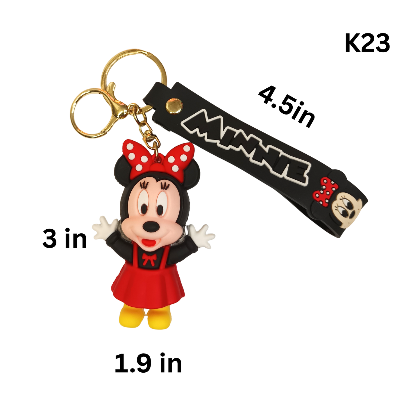 Cute Black Red Cartoon Girl Mouse Keychain Rubber Pendant Wrist Strap Bag Charm Key Ring