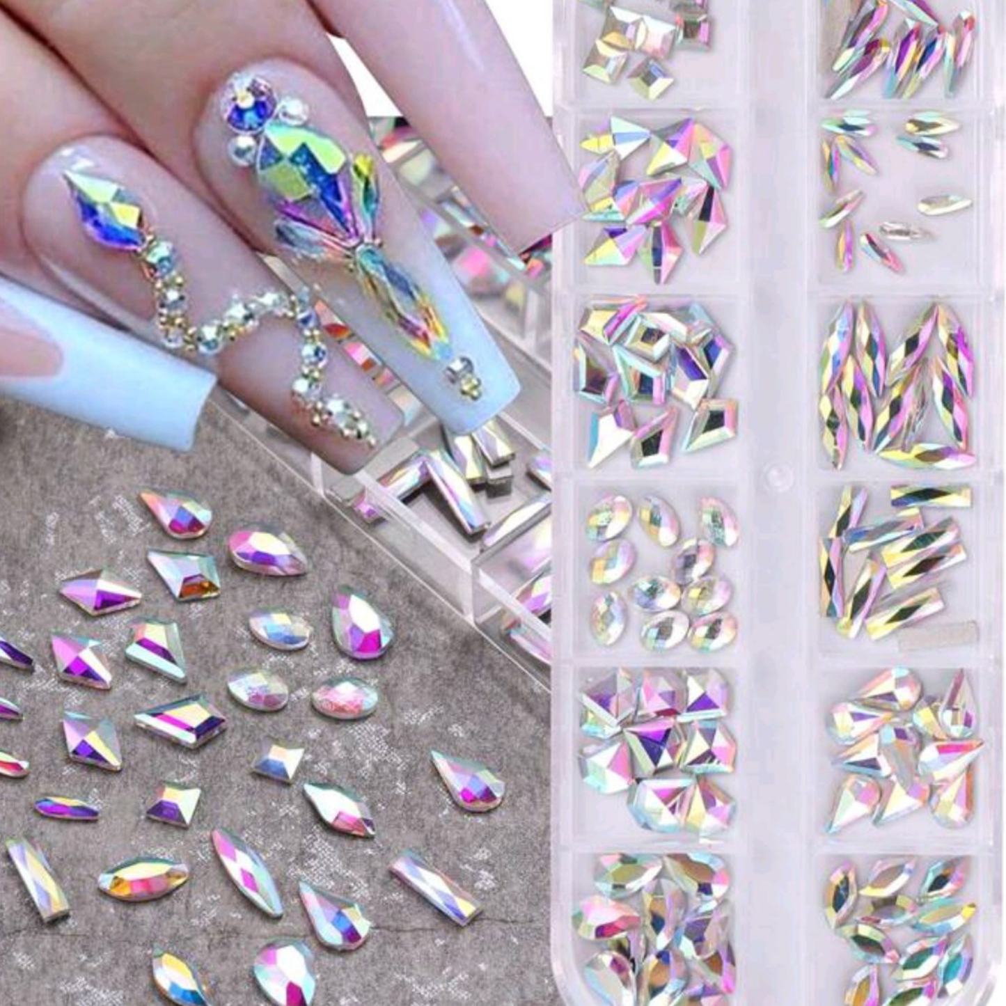 Crystal Glass 3560 Pcs Rhinestones Flatback Gems Set Mixed Shapes with Picker Pencil Tweezers Tool Kit Nail Art Craft DI