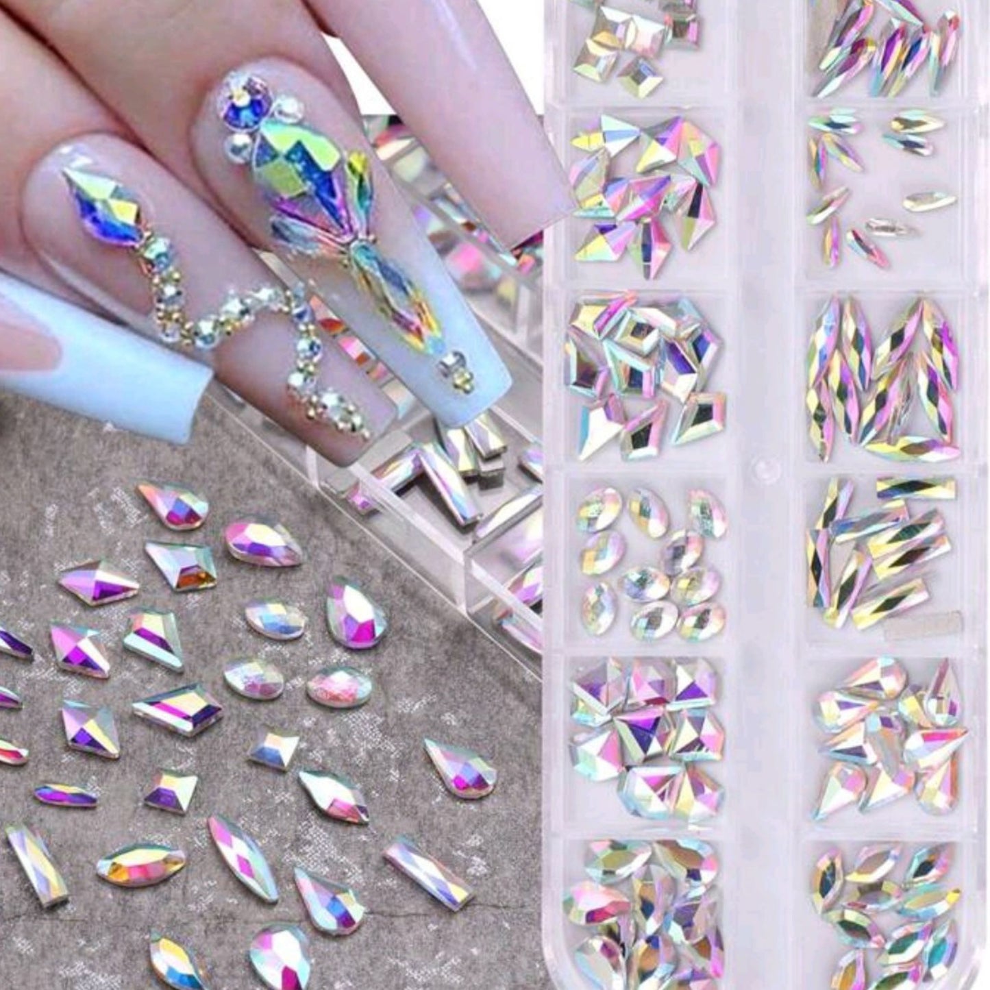 Luxury Aurora Color Rhinestones Flatback Gems 1840 Pcs for Nail Art Craft DIY