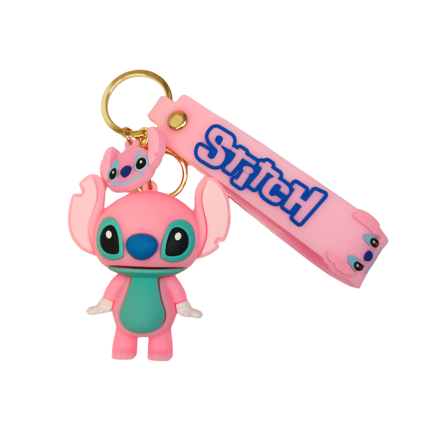 Adorable Pink Stitch Keychain with Strap – Cute Cartoon Bag Charm & Gift Idea