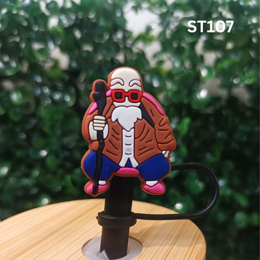 Bald Old Man with Cane Straw Topper – 8mm Silicone Straw Cover – Funny Tumbler Accessory – Reusable Straw Plug