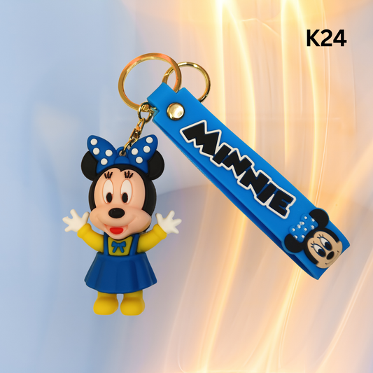 Cute Blue Cartoon Girl Mouse Keychain Rubber Pendant Wrist Strap Bag Charm Key Ring