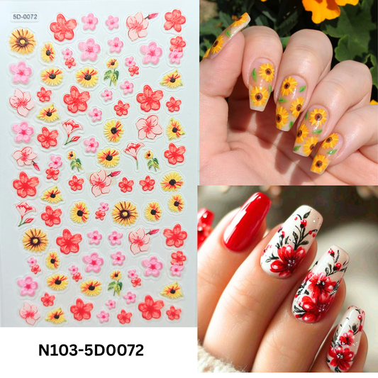 5D Embossed Floral Nail Stickers – Sunflower Design for DIY & Salon Nails