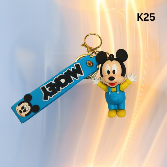 Cute Blue Cartoon Mouse Keychain Rubber Pendant Wrist Strap Bag Charm Key Ring