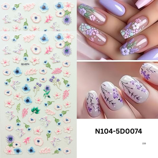 Bloom Nail Art Stickers – 5D Textured Floral Nail Decals