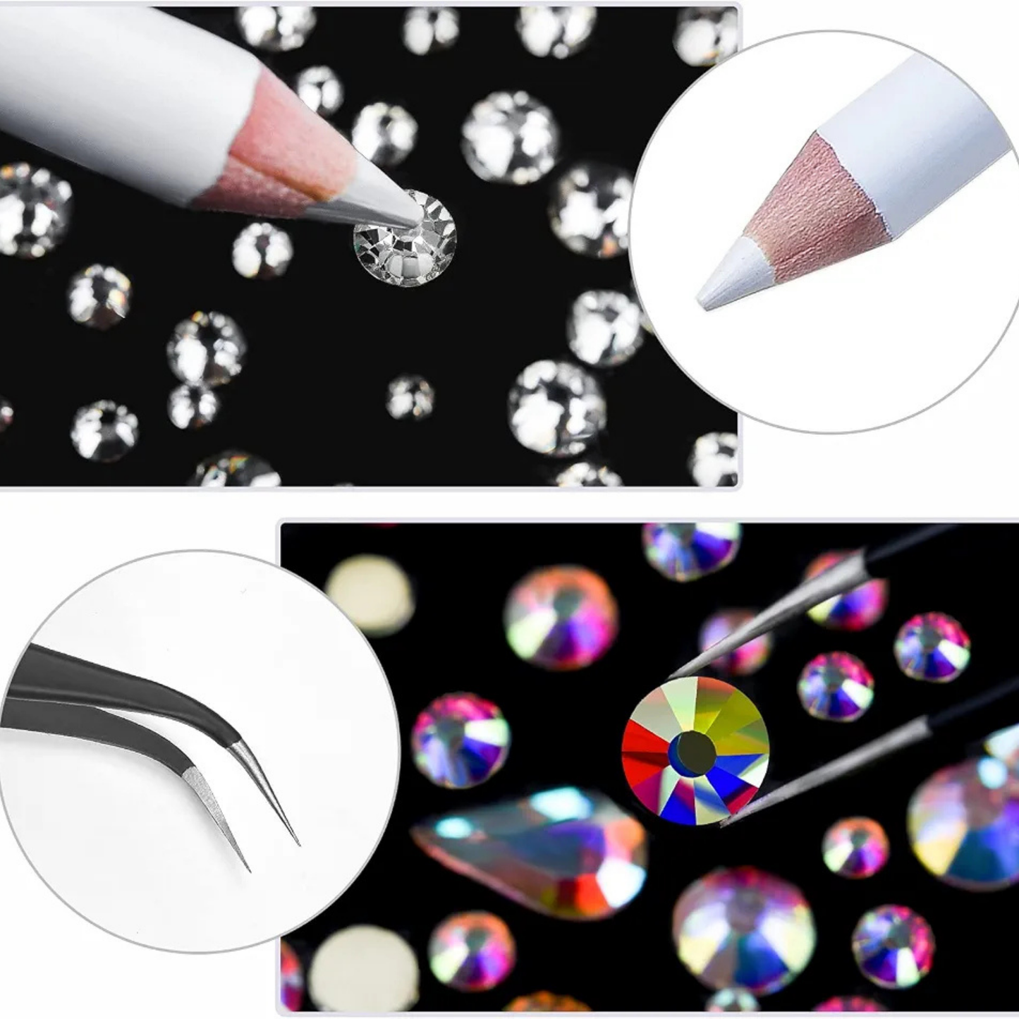 Crystal Glass 3560 Pcs Rhinestones Flatback Gems Set Mixed Shapes with Picker Pencil Tweezers Tool Kit Nail Art Craft DI