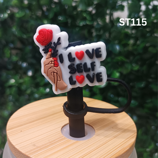 I LOVE SELF LOVE Straw Topper 8mm & 10mm – Cute Positive Drink Accessory