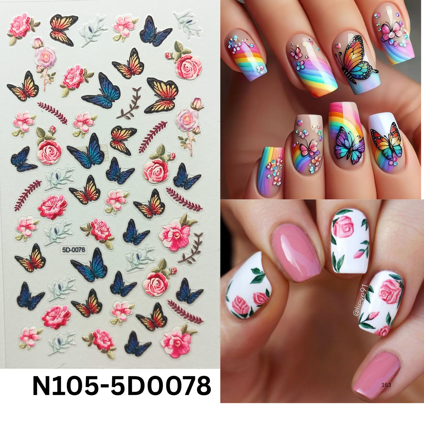 5D Nail Art Stickers – Butterfly and Bloom Designs for Manicure