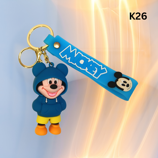 Cute Dark Blue Hoodie Cartoon Mouse Keychain Rubber Pendant Wrist Strap Bag Charm Key Ring